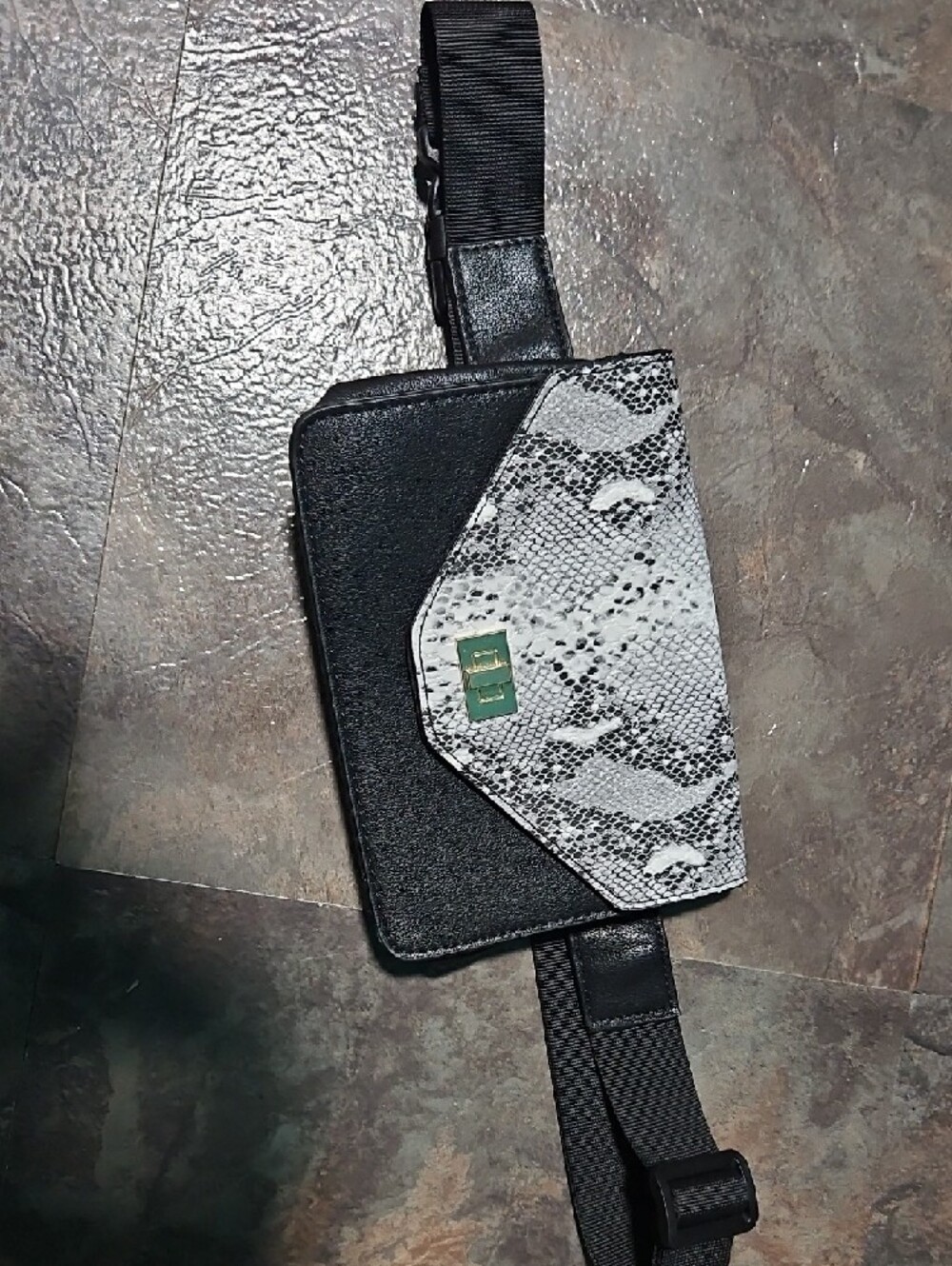 Black & Silver Snake-Print Belt Bag